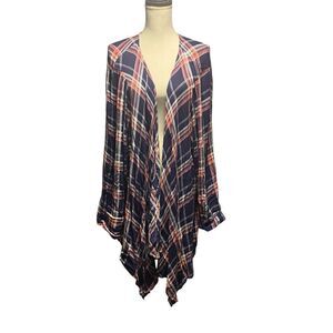 Torrid Womens Blue Pink Plaid Open Front Waterfall Cardigan Size 4